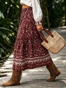 LanaWest CURVE Plus Size Women's Pleated Printed Vacation Skirt - Multicolor - View 5