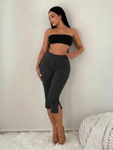 SHEIN SXY Fashionable Commuter Night Out Black And White Checkered Split Capri Length Leggings Summer - Black and White - View 3