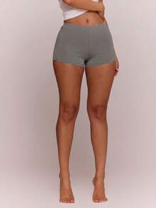 MUSERA ESSENTIALS Cotton Blended Fitted Micro Mini Shorts Spring Summer Holiday Everyday Cute Daily Basics Simple Essential - Grey - View 3