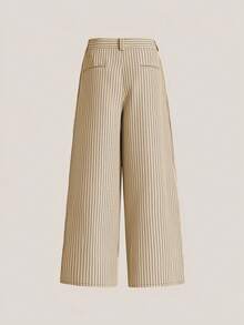 SIGLOCORE Men's Metal Buckle Striped Colorblock Pleated Pocket Loose Long Pants - Apricot - View 5