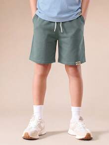 SUMWON Oversized Relaxed Fit Tween Two Piece Set Short Sleeve Tee Matching Elastic Waist Drawstring Shorts Summer Casual Coordinated Outfit - Blue - View 4