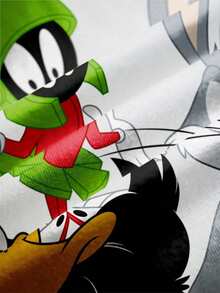 LOONEY TUNES X SHEIN Áo nỉ cổ tròn họa tiết hoạt hình phối màu phong cách thường ngày cho bé trai, thích hợp cho mùa thu. - trắng - Xem 5