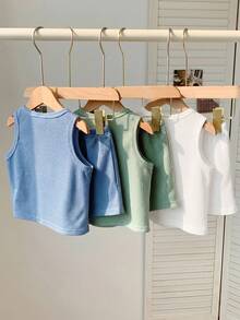 SHEIN 兒童買1送2，小男孩3件組舒適字母拼接休閒背心，適合戶外穿著 - 彩色 - 查看 3
