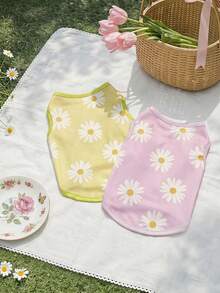 PETSIN 2pcs Multi-Color Daisy Flower Cute Print, Comfortable And Soft, No Shedding Pet Vest - Multicolor - View 1