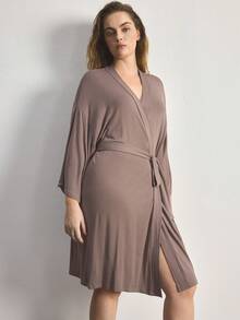 Ocili Plus Size Leisure Ultra Soft Robe, Silky & Breathable, Pairs Well With All Basics - Brown - View 5