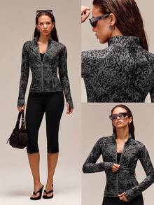 GLOWMODE FeatherFit™ Slim-It Streamline Performance Secure Pockets Zip Up Long Sleeve Jacket Low Impact Yoga Pilates Daily Spring Summer - Black - View 7