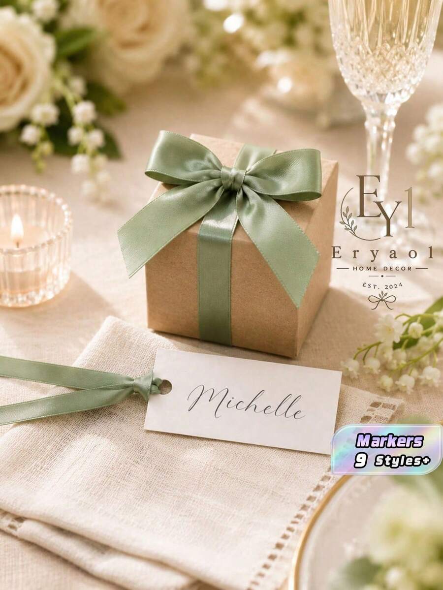 30 Stücke Satinband-Bänder Blank Namensschilder, elegantes Blank-Muster für Hochzeitstisch-Sitzplatzkarten und Geschenkverpackungs-Begleitkarten, geeignet für Hochzeitsparty, Brautparty, Geburtstagsfeier - Übersicht 1