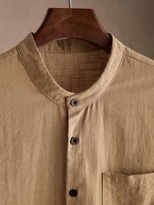 Core Aspect Men's Solid Color Short Sleeve Pocket Shirt And Pants Casual Set - Multicolor - View 4