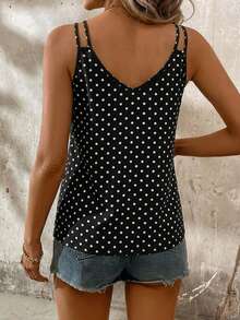EMERY ROSE Casual Simple Black Polka Dot Pattern Plus Size Women's Camisole Tank Top Suitable For Summer - Black - View 3