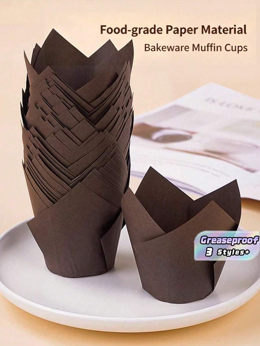 50pcs/Set Paper Cake Cup, Modern Solid Cupcake Paper Cup For Kitchen Back To School - Multicolor - View 1