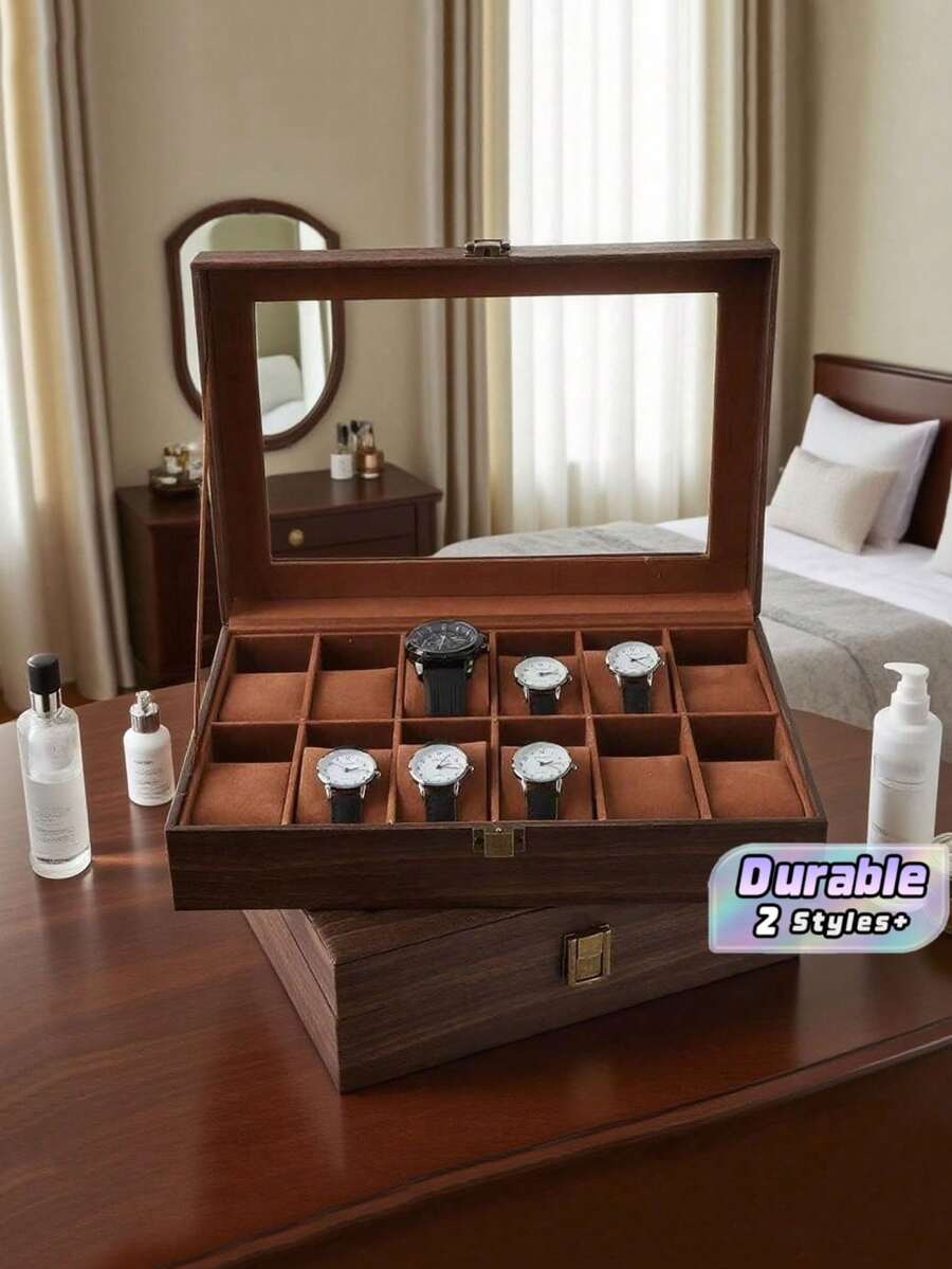 1Pc Large Capacity Leather Watch Storage Box, Elegant Watch & Jewelry Display Case, Practical Organizer For Home Daily Use - Multicolor - View 1