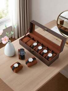 1Pc Large Capacity Leather Watch Storage Box, Elegant Watch & Jewelry Display Case, Practical Organizer For Home Daily Use - Multicolor - View 2