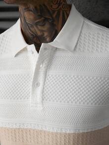 EGENSIO Men's Colorblock Patchwork Polo Shirt - White - View 4