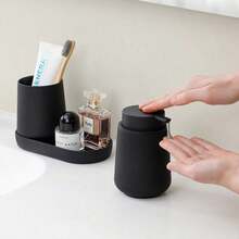 3 PiecesBathroom Accessory Set, Soap Dispenser, Toothbrush Holder, Tray, Modern Minimalist Decor For Bathroom Countertop Organization - Black - View 2