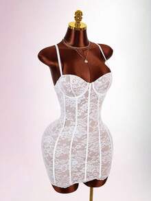 Amplova Women's Lace Date Night Out Night Out Club Night Club Night Club Night Mini Cami Dress White Floral Floral Floral Floral Floral Summer Sexy Bandage - Multicolor - View 4