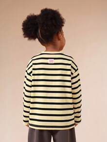 SUMWON Oversized Striped Long Sleeve Shirt Horizontal Stripes Casual Round Neck Relaxed Fit Spring Fall Everyday Comfort Top - Yellow - View 2