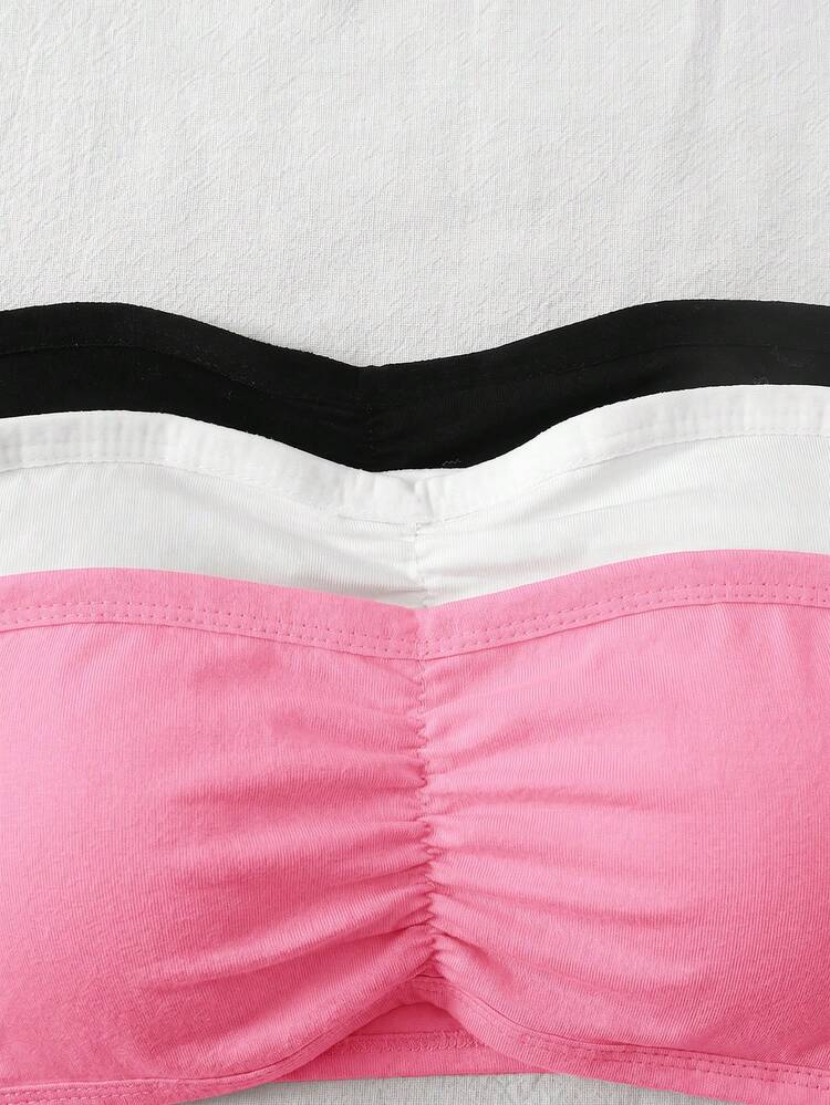 SHEIN Tween Girl 3pcs Casual Bandeau Bra Camisole Undershirt Black White Light Gray Tween Girl - Multicolor - View 4