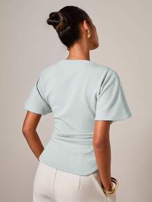 COSMINA Women's All-Season Commute Elegant Ruched Round Neck T-Shirt - Green - View 2
