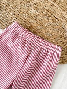 SHEIN Set Baju Bayi Laki-laki Baru Lahir Gaya Gentleman Lengan Pendek, Pakaian Kasual Musim Panas Sederhana dan Artistik untuk Beraktivitas di Luar Ruangan - Merah - View 6