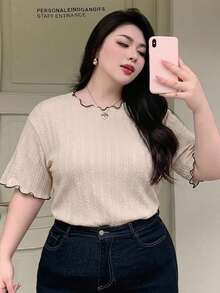 Dazy Plus Ultra Loose Striped Half Sleeve Black And White Summer T-Shirt - Beige - View 6