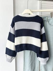 SHEIN 少女秋冬時尚簡約厚針織長袖毛衣上衣 - 彩色 - 查看 2