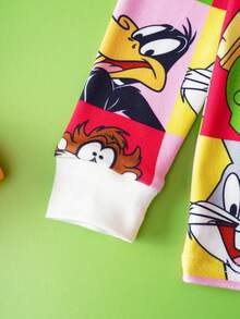 LOONEY TUNES X SHEIN 小男孩卡通猫狗彩色格子多巴胺印花长袖T恤和长裤睡衣套装 - 彩色 - 查看 7