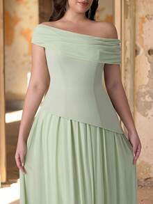 Aureia Plus Size Elegant Luxurious Sage Green Summer Dress,Satin & Chiffon Patchwork Asymmetric Ruched A-Line Hem Formal Wedding Evening Party Bridesmaid - Mint Green - View 10