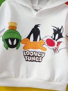LOONEY TUNES X SHEIN Baby Boy Loose Fit Rabbit Cartoon Print Soft Knit Sweatshirt, Casual & Minimalist Style, Suitable For Autumn/Winter Fall - White - View 4
