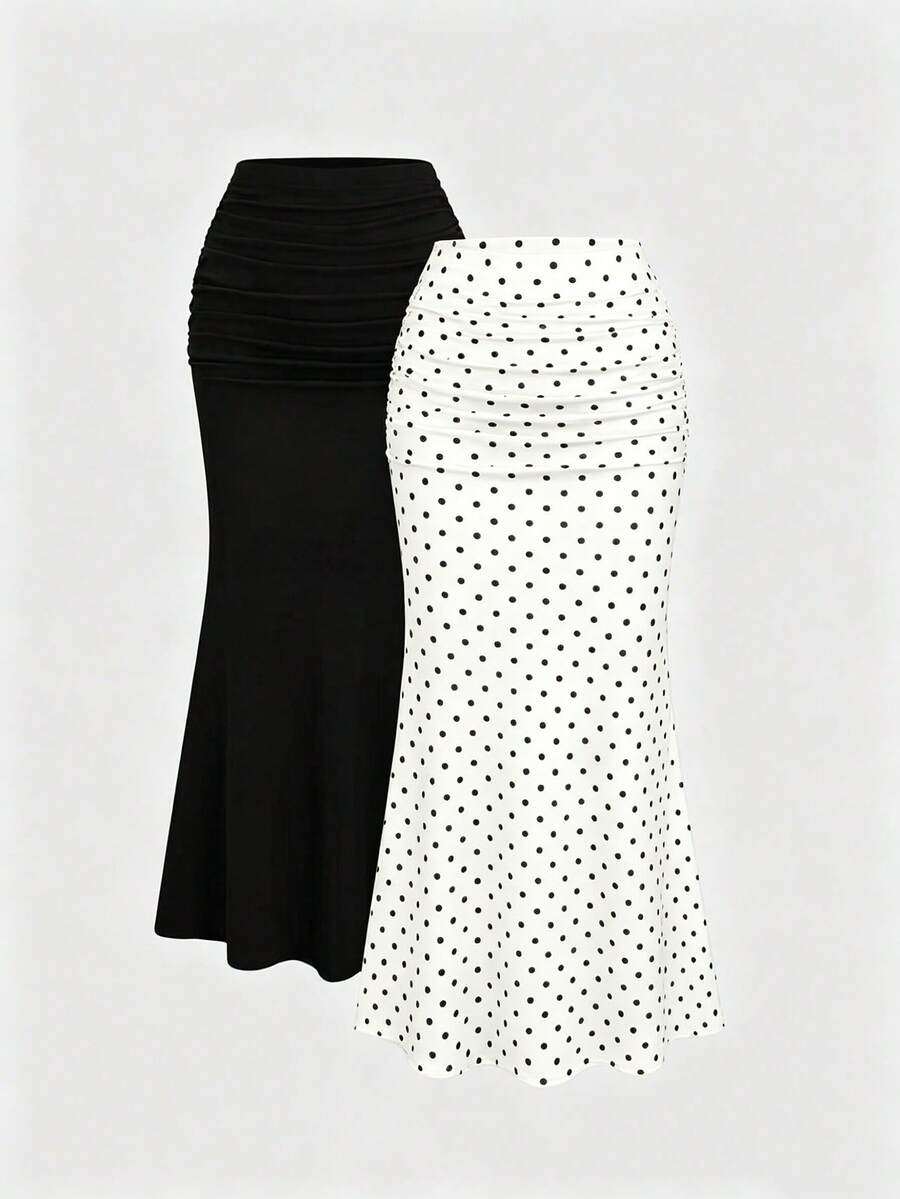 Sweetra Women's Elegant Fitted Mermaid Pleated Skirt For Vacation - White - View 1