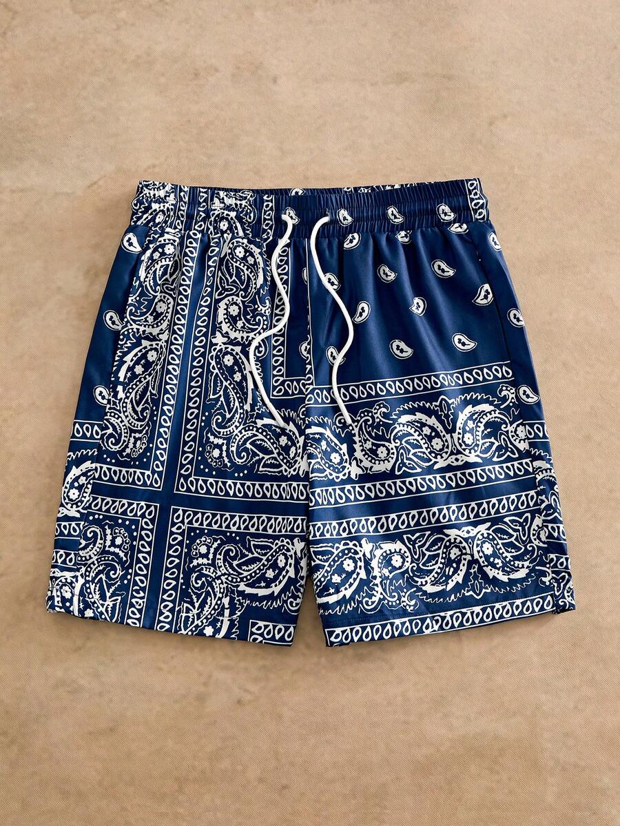 HIMLAND Mens Blue Paisley Bandana Print Drawstring Summer Shorts For Casual Wear
Mens Stylish Blue Paisley Print Shorts - Blue - View 1