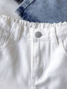 SHEIN Tween Girl New Spring Summer Beach Boho Holiday 3 Pieces Solid Light Washed Ripped Raw Hem Casual Baggy Denim Shorts, Summer Concert Rave Festival,Graduation, Summer Brunch, Vacation,Country Concert,Casual & Street Style, Summer,Suitable For Spring And Summer Wear, Elegant And Holiday Wear,Spring Break Summer Beach Vacation Wear,Summer Short,White Short - Multicolor - View 6