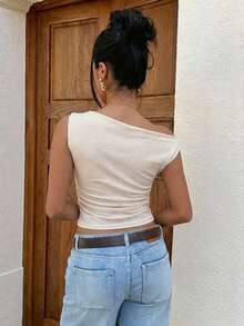 Siren Gaze Tank Top Wanita Kasual Minimalis Motif Garis Khaki Cocok untuk Musim Panas - MultiWarna - View 3