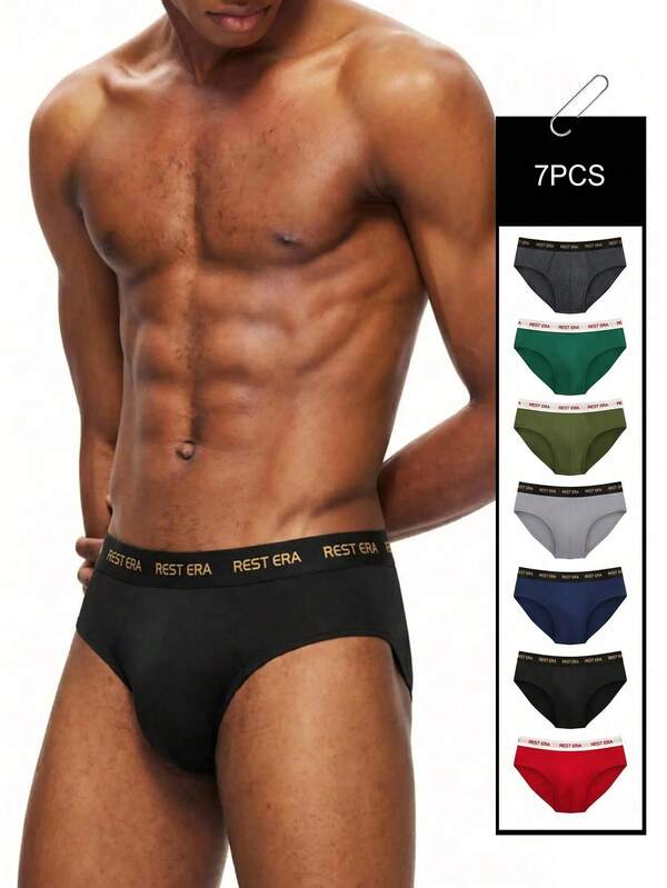 EasyFave 7pcs/Pack Men's Contrast Trim Letter Print Fashion Briefs