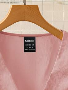 SHEIN PariChic Women's Sweet Ruffled V-Neck Sleeveless Smock Top With Tie, Short Blouse, Spring/Summer - Baby Pink - View 7