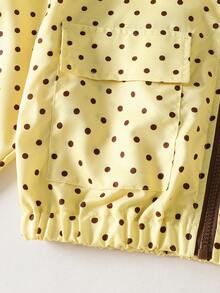 SHEIN Chaqueta con capucha de lunares para niñas, estampado de lunares enérgico, paleta de colores suaves, alegre y juguetona, ajuste casual holgado, versátil para uso diario - Amarillo - Ver 5
