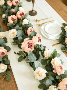 Cirelle 1 buah Karangan Bunga Buatan dengan Mawar Champagne, Karangan Bunga Daun Eucalyptus Tiruan untuk Hiasan Meja, Dekorasi Lengkungan Pernikahan, Hiasan Tengah Meja Resepsi, Latar Belakang Pesta - MultiWarna - View 7