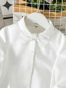 Young Girl Young Girl Woven Solid Color 3D Bow Casual Shirt - White - View 6