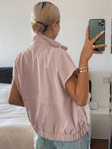 DAZY 女款翻領無袖短版街頭休閒背心式薄外套 夏季 - 紫色 - 查看 4