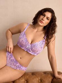 Charlaine 2pcs/Set Women Plus Size Pink Lingerie Set, Lift - Purple - View 2