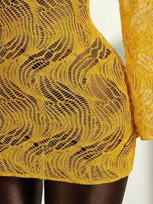 Zestiva 26SS Women's Sexy Fitted Hollow Design Ultra Low Cut Scoop Neck Cover Up Club Night Butter Yellow Summer - Yellow - View 6