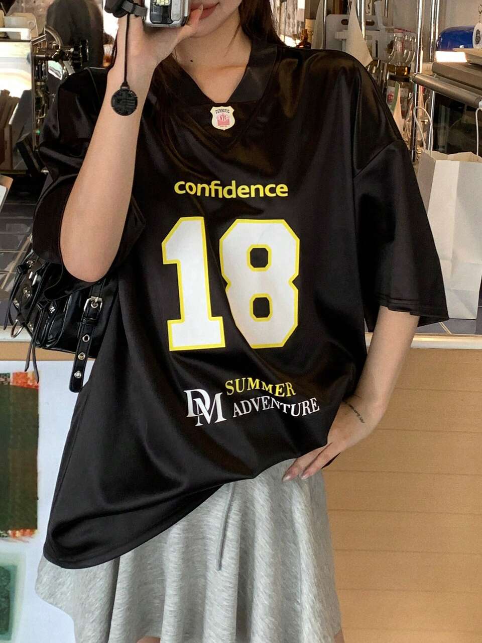Women's Casual Korean Style Letter & Number Print T-Shirt, Spring/Summer Graphic Tee
