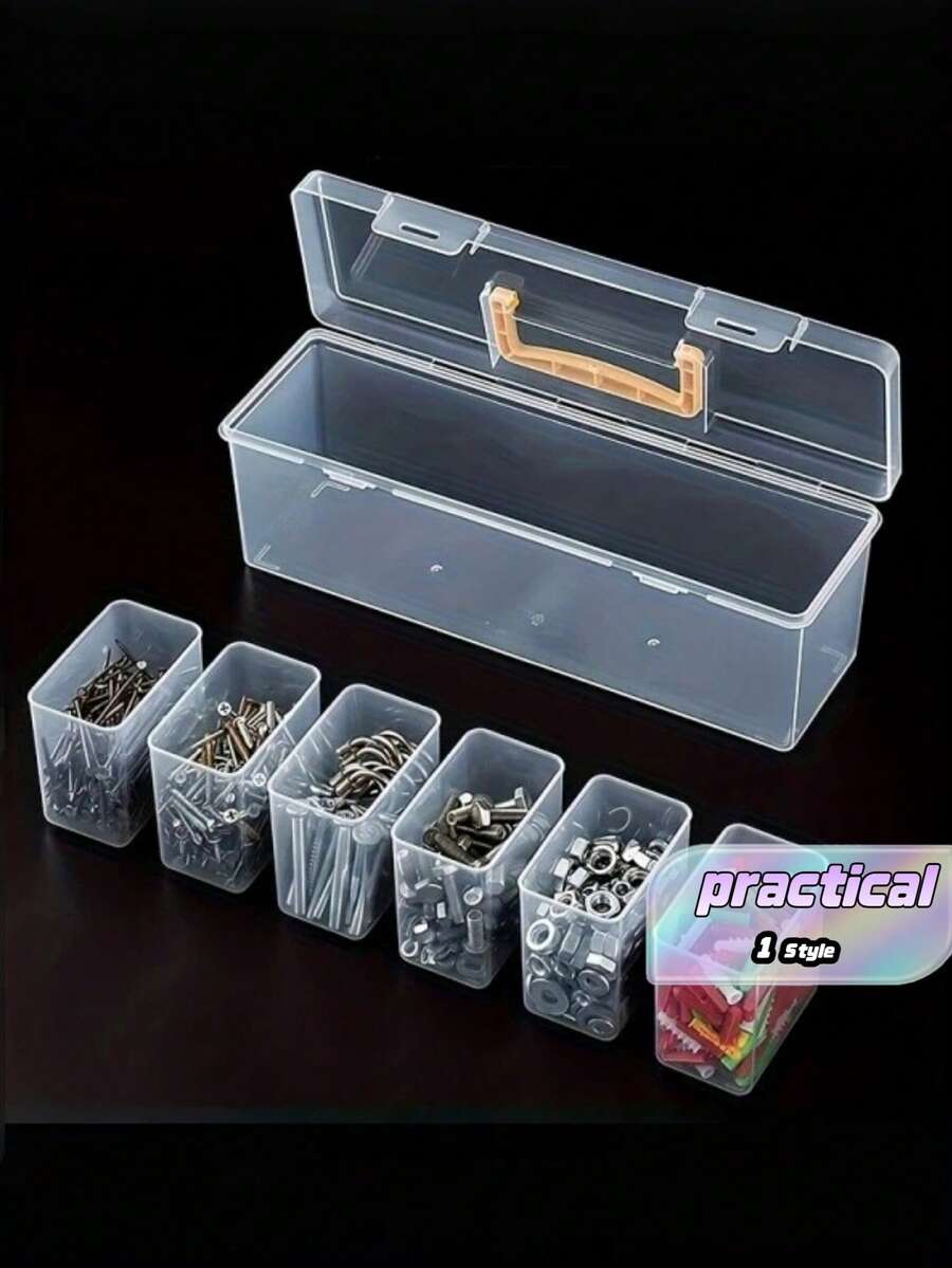 7pcs(6 Small Boxes+1Large Box) Tool And Parts Storage Boxes, Multi-Compartment Portable Transparent Tool Storage Box, Household Screw, Wrench, And Hardware Accessory Categorization Storage Box, Toy Organizer Box, Divider Organization And Sorting Box.