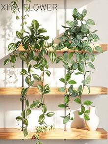 1/2pcs Artificial Plants, Vine Decor, 4 Options: A. Red Eyebrow Leaf, B. Green Eyebrow Leaf, C. Pepper Grass, D. Net Grass Mint Leaf. Green Decorations - Green - View 3