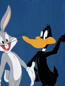 LOONEY TUNES X SHEIN Áo thun ngắn tay cổ tròn in chữ và hoạt hình dành cho bé trai - trắng - Xem 4