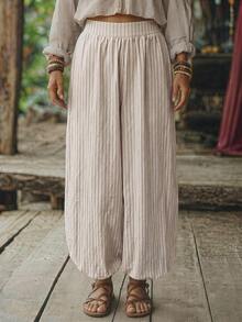 Zayélia Women's All-Cotton Striped Pants, Culottes, Vacation, Business, Elegant, Casual, Commuting Outfits, Summer Outfits - Multicolor - View 3
