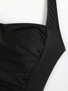 Swim Oasis Conjunto de vestido largo de una pieza para mujer con cuello halter, asimétrico y de unicolor - Negro - Ver 10