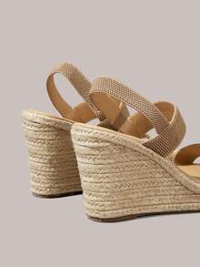 Styleloop Ladies Straw Hemp Rope Sole Electric Embroidery Upper Wedge Heel Platform Sandals Summer - Khaki - View 4