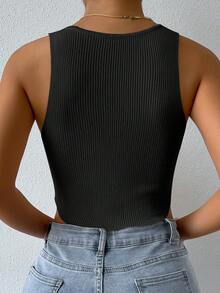 SHEIN PariChic Top tejido corto unicolor de canalé - Negro - Ver 2