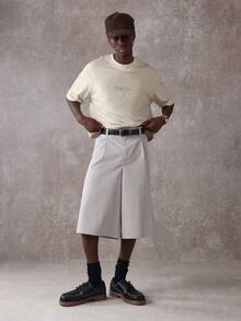 SUMWON Oversized Crop Fit Short Sleeve T-Shirt With Baroque Angel Cherub Back Print And Script Logo Front - Khaki - View 4