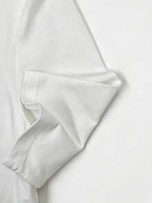 Balvessa White U-Neck Pleated Button Decor Casual Short Sleeve Women's T-Shirt - White - View 5